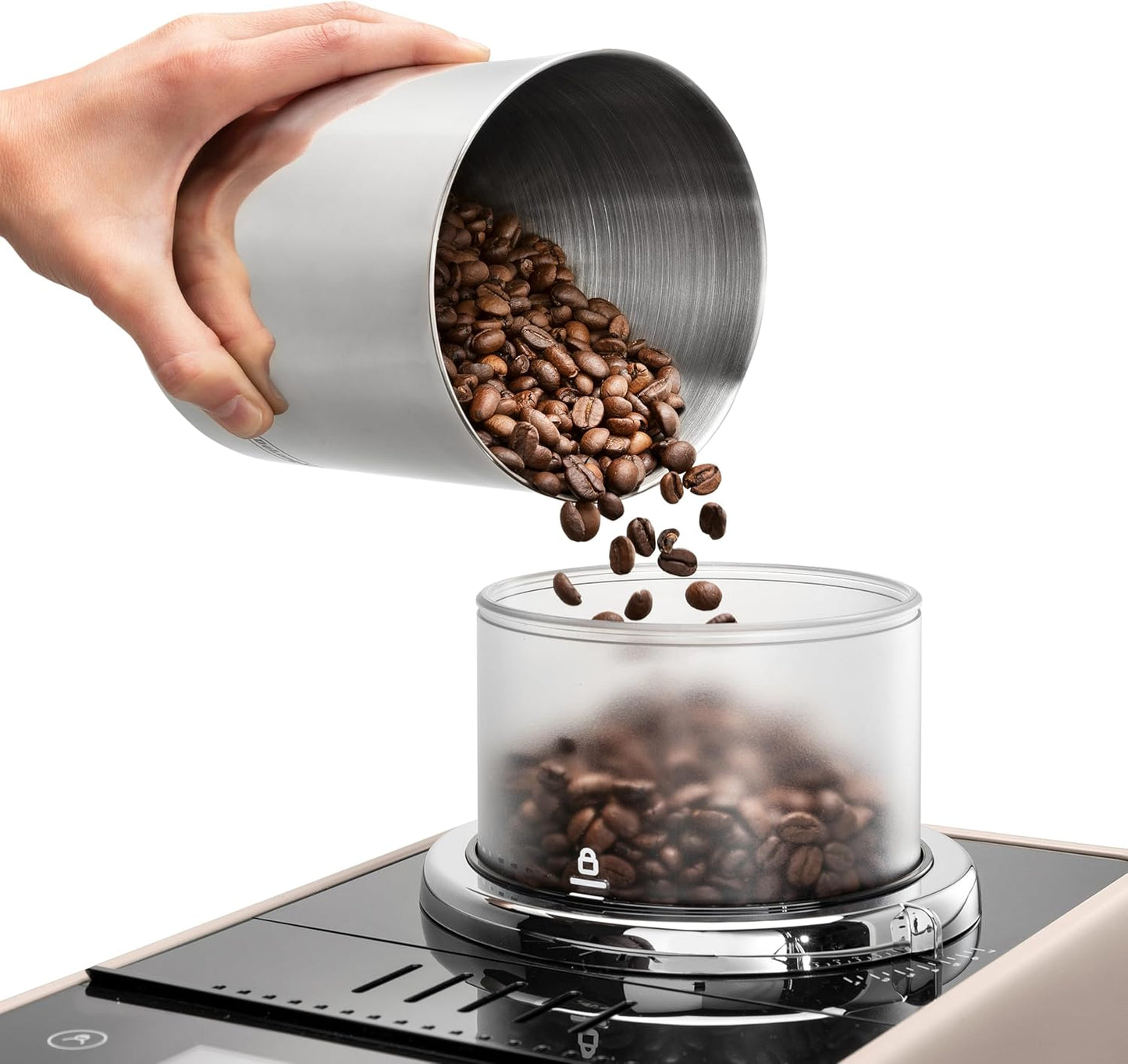 De'Longhi Rivelia EXAM440.55.BG Fully Automatic Coffee Machine – LatteCrema Hot, Automatic Milk Frother, Bean-to-Cup, 16 Coffee Recipes, Compact Design, Full Touch Color Display – Sand Beige