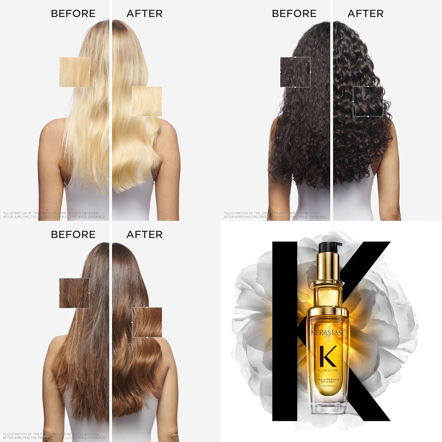 Kérastase Elixir Ultime, L'Huile Originale Refillable Hair Oil | Versatile Leave-In Oil to Smooth Frizz & Add Shine |Camellia, Marula and Argan Oils | For All Hair Types | 75ml