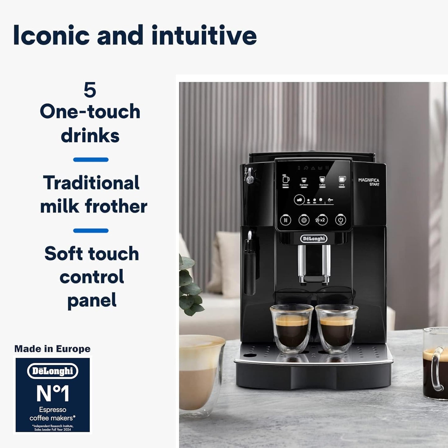 De'Longhi Fully Automatic Coffee Machine MAGNIFICA START Bean to Cup Espresso Machine, 5+ Functions for Espresso, Americano, Cappuccino, Latte, Macchiato & More Recipes ECAM222.20.B (Made in Europe)