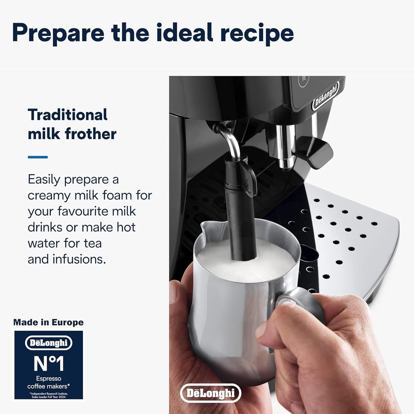 De'Longhi Fully Automatic Coffee Machine MAGNIFICA START Bean to Cup Espresso Machine, 5+ Functions for Espresso, Americano, Cappuccino, Latte, Macchiato & More Recipes ECAM222.20.B (Made in Europe)
