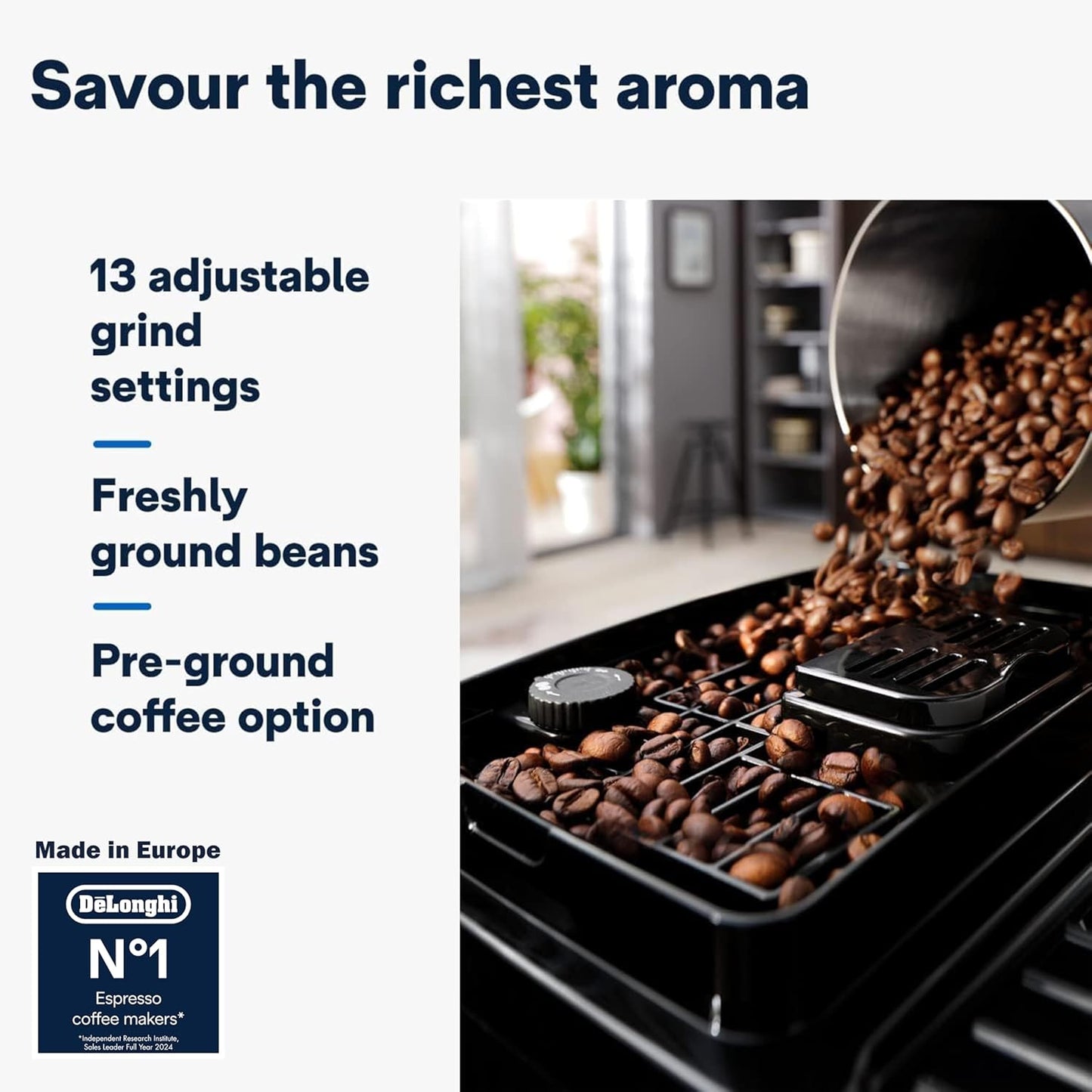 De'Longhi Fully Automatic Coffee Machine MAGNIFICA START Bean to Cup Espresso Machine, 5+ Functions for Espresso, Americano, Cappuccino, Latte, Macchiato & More Recipes ECAM222.20.B (Made in Europe)