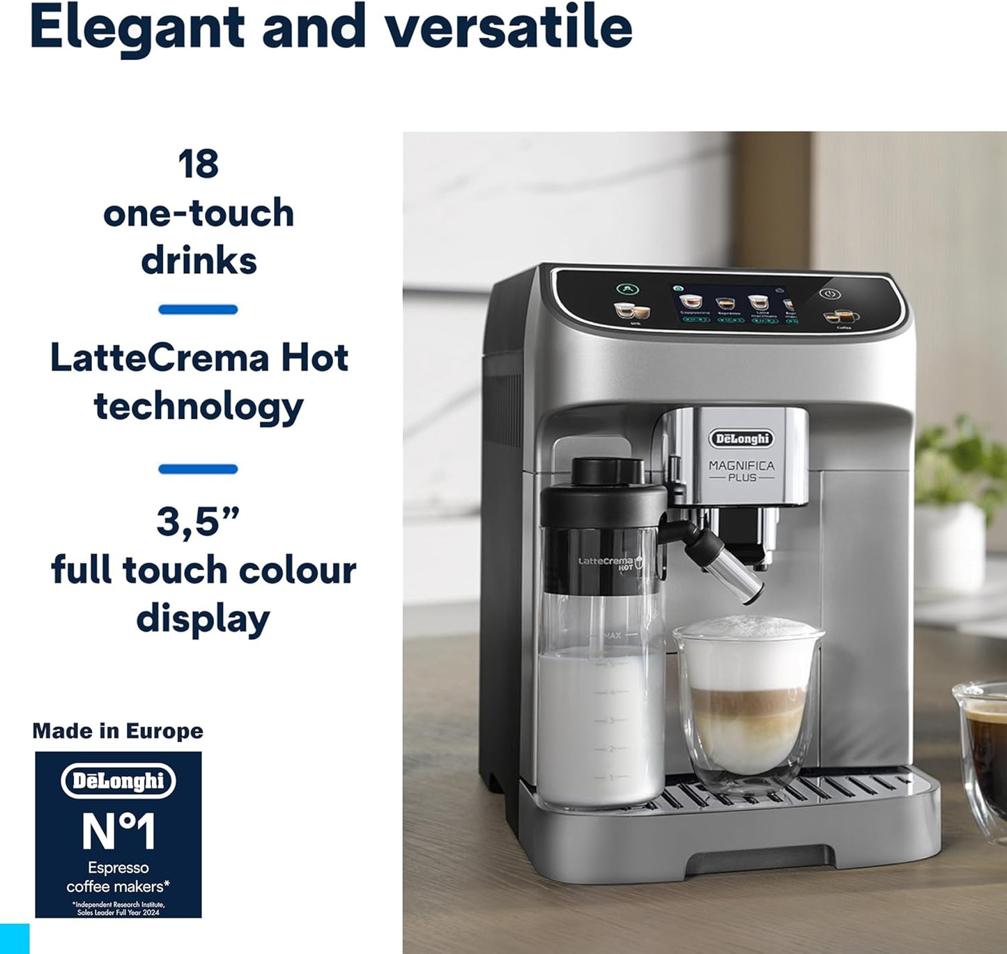 De'Longhi MAGNIFICA PLUS Fully Automatic Coffee Machine, Bean to Cup Espresso Machine with Milk Frother, 20+ One-Touch Recipes for Espresso, Cappuccino, Latte, Macchiato & Americano, ECAM322.70.SB