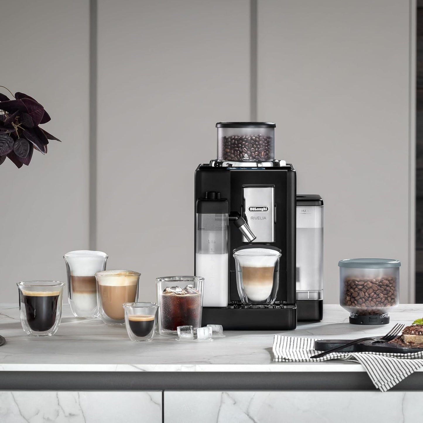 De'Longhi Rivelia EXAM440.55.BG Fully Automatic Coffee Machine – LatteCrema Hot, Automatic Milk Frother, Bean-to-Cup, 16 Coffee Recipes, Compact Design, Full Touch Color Display – Sand Beige