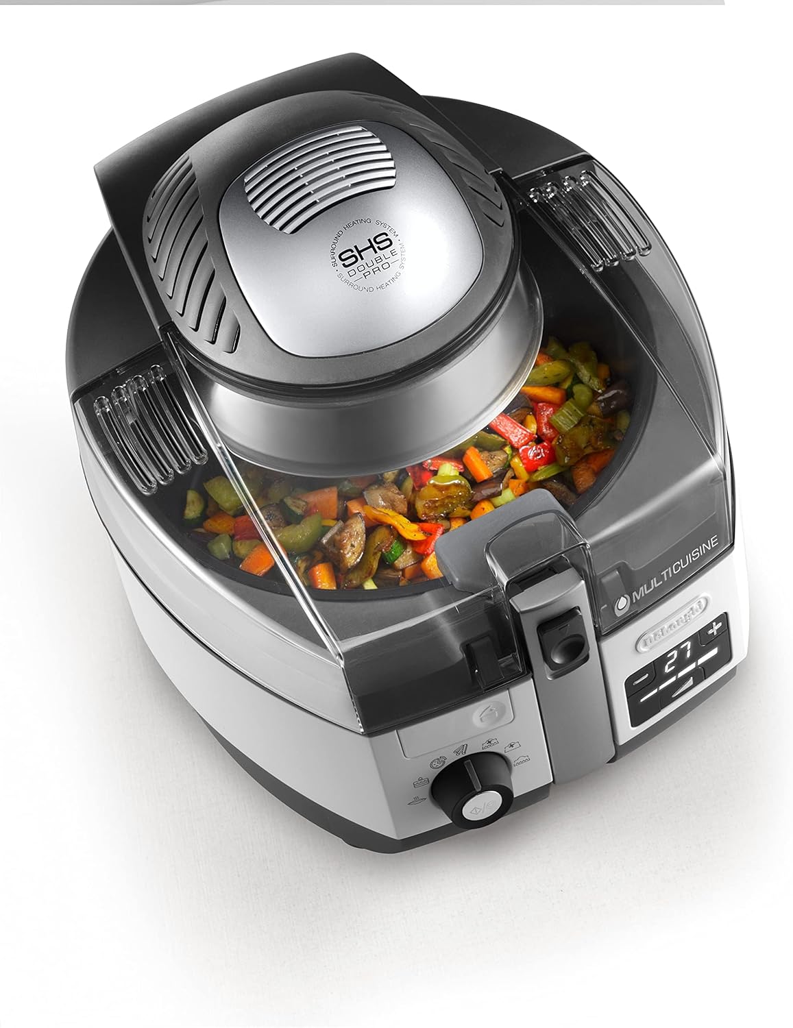 De'Longhi MultiFry Air Fryer With Surround Heating System , Multi Cooker Grilling, Broiling, Roasting, Cooking, Baking, and Toasting , 1.7 Kg Capacity , Programmable , FH1396/1 , White & Grey