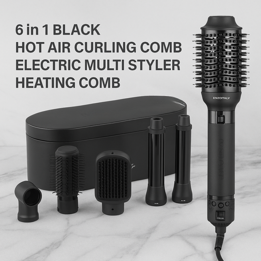 ENZO B1 6-in-1 Professional Hot Air Multi-Styler Brush with Ionic Technology – Dryer, Curler, Straightener & Comb