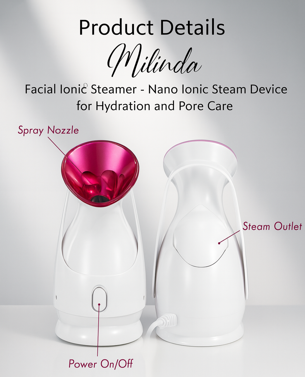 Milinda Facial Ionic Steamer – Nano Ionic Steam Device for Hydration and Pore Care