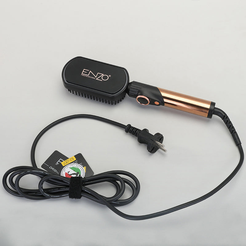PrecisionWare ENZO EN-4002 Gold Hair Straightener Brush Salon Styler, Volumizer, and Ceramic Heating Ionic Hair Straightener Comb UAE Version