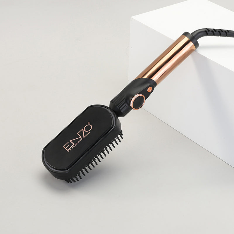 PrecisionWare ENZO EN-4002 Gold Hair Straightener Brush Salon Styler, Volumizer, and Ceramic Heating Ionic Hair Straightener Comb UAE Version