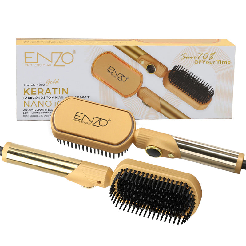 PrecisionWare ENZO EN-4002 Gold Hair Straightener Brush Salon Styler, Volumizer, and Ceramic Heating Ionic Hair Straightener Comb UAE Version