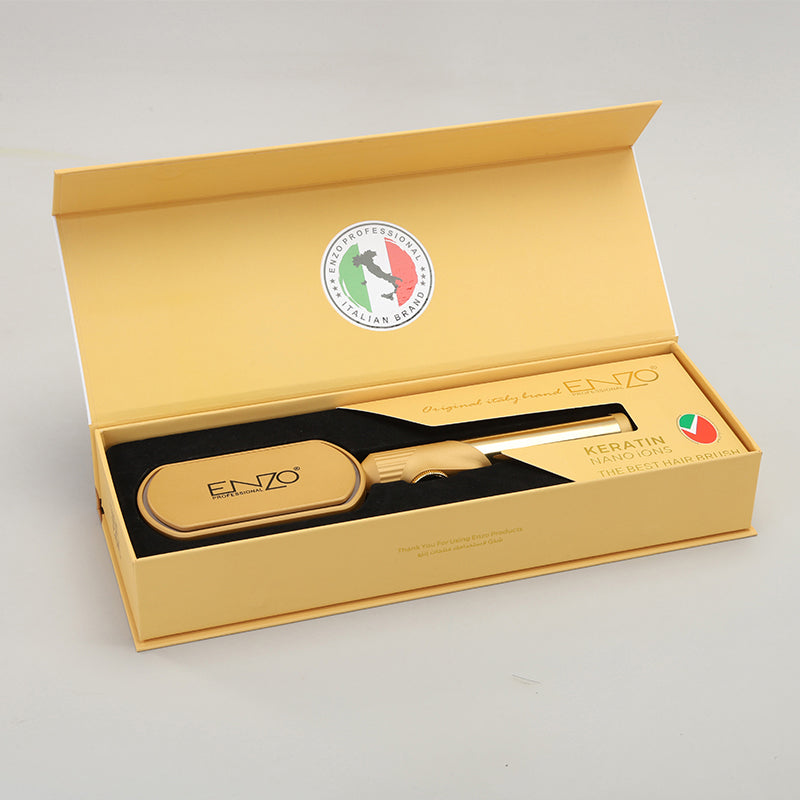 PrecisionWare ENZO EN-4002 Gold Hair Straightener Brush Salon Styler, Volumizer, and Ceramic Heating Ionic Hair Straightener Comb UAE Version