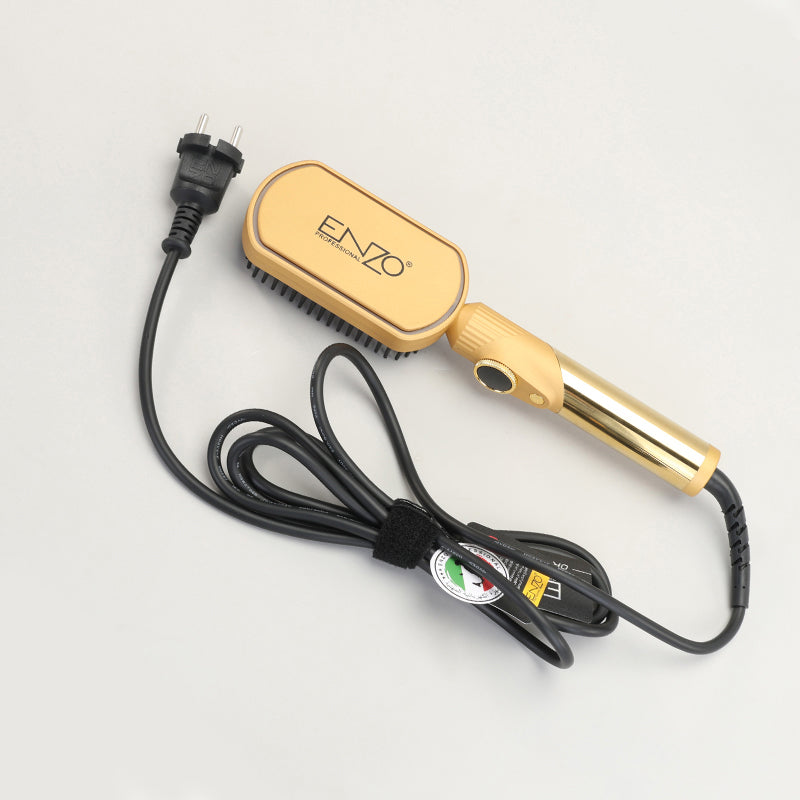 PrecisionWare ENZO EN-4002 Gold Hair Straightener Brush Salon Styler, Volumizer, and Ceramic Heating Ionic Hair Straightener Comb UAE Version