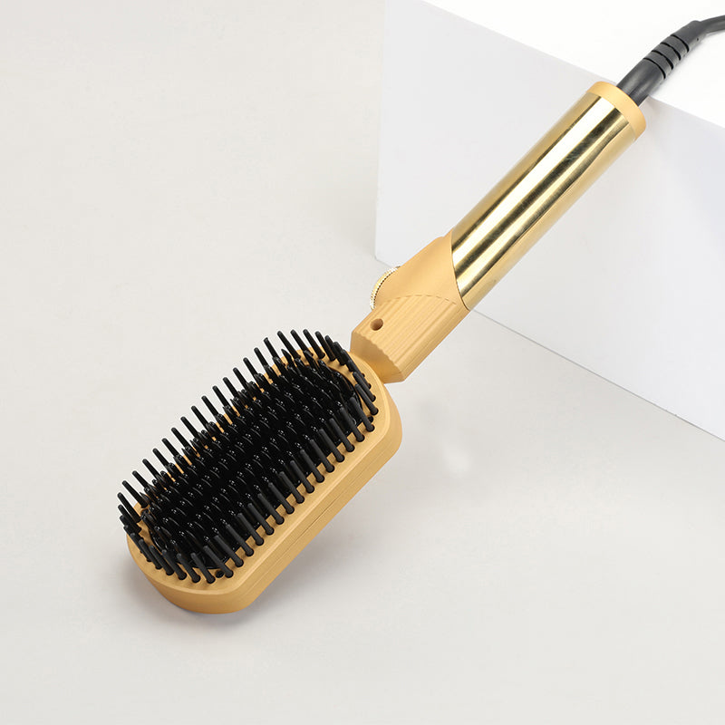 PrecisionWare ENZO EN-4002 Gold Hair Straightener Brush Salon Styler, Volumizer, and Ceramic Heating Ionic Hair Straightener Comb UAE Version