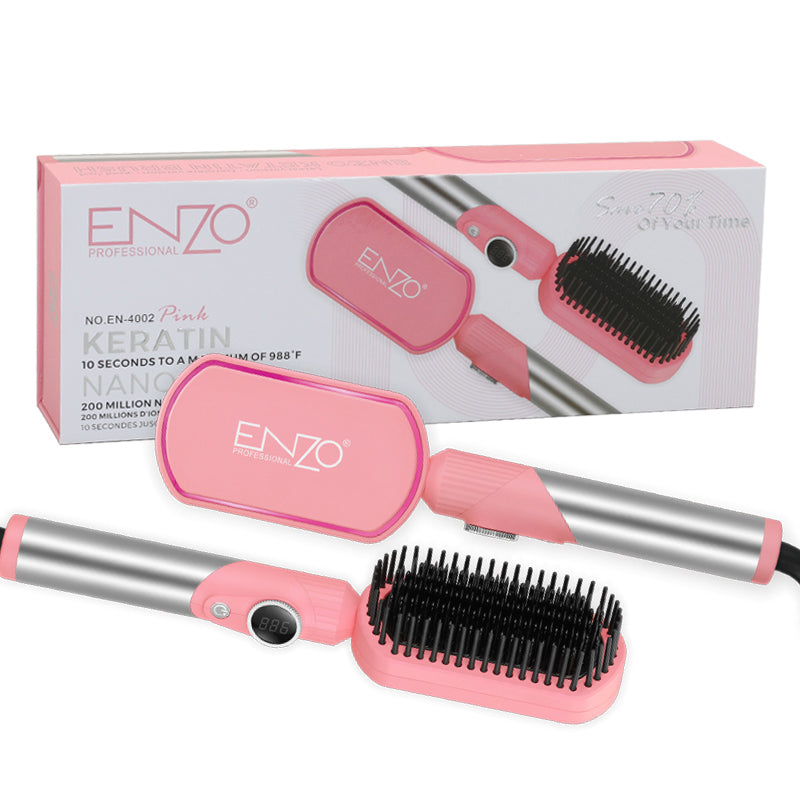 PrecisionWare ENZO EN-4002 Gold Hair Straightener Brush Salon Styler, Volumizer, and Ceramic Heating Ionic Hair Straightener Comb UAE Version