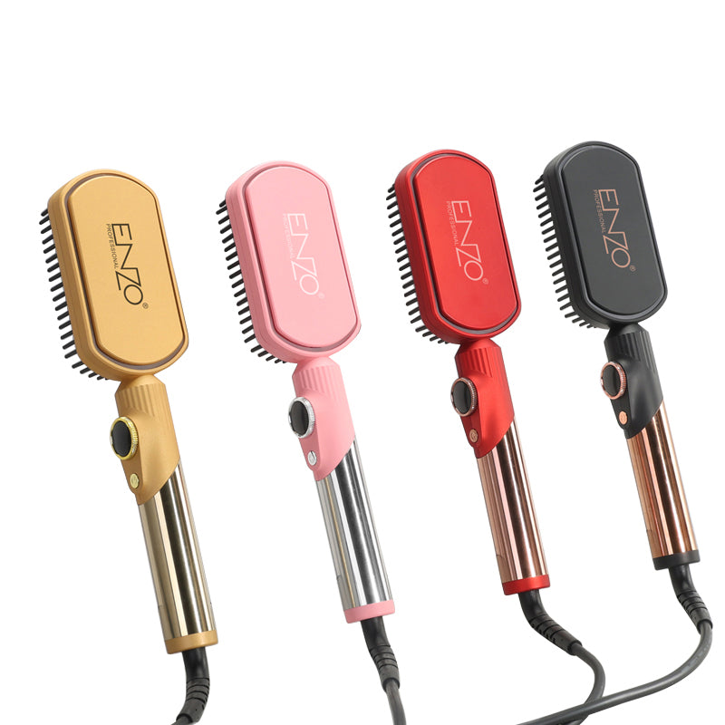 PrecisionWare ENZO EN-4002 Gold Hair Straightener Brush Salon Styler, Volumizer, and Ceramic Heating Ionic Hair Straightener Comb UAE Version