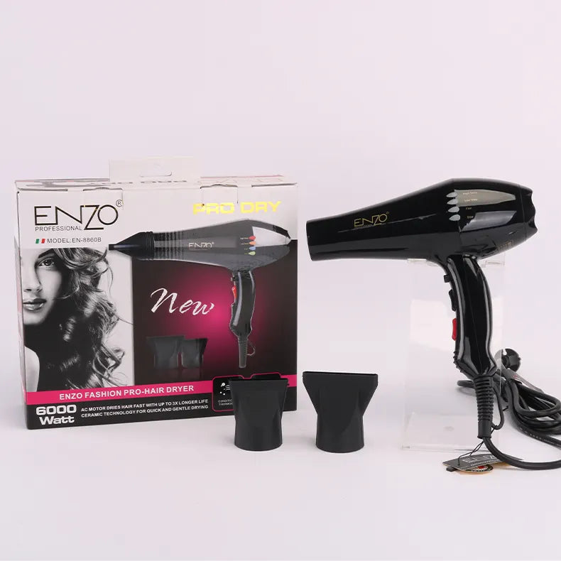 ENZO EN-8860B Professional Hair Dryer – 6000W Ionic Blow Dryer with Dual Heat & Speed Settings