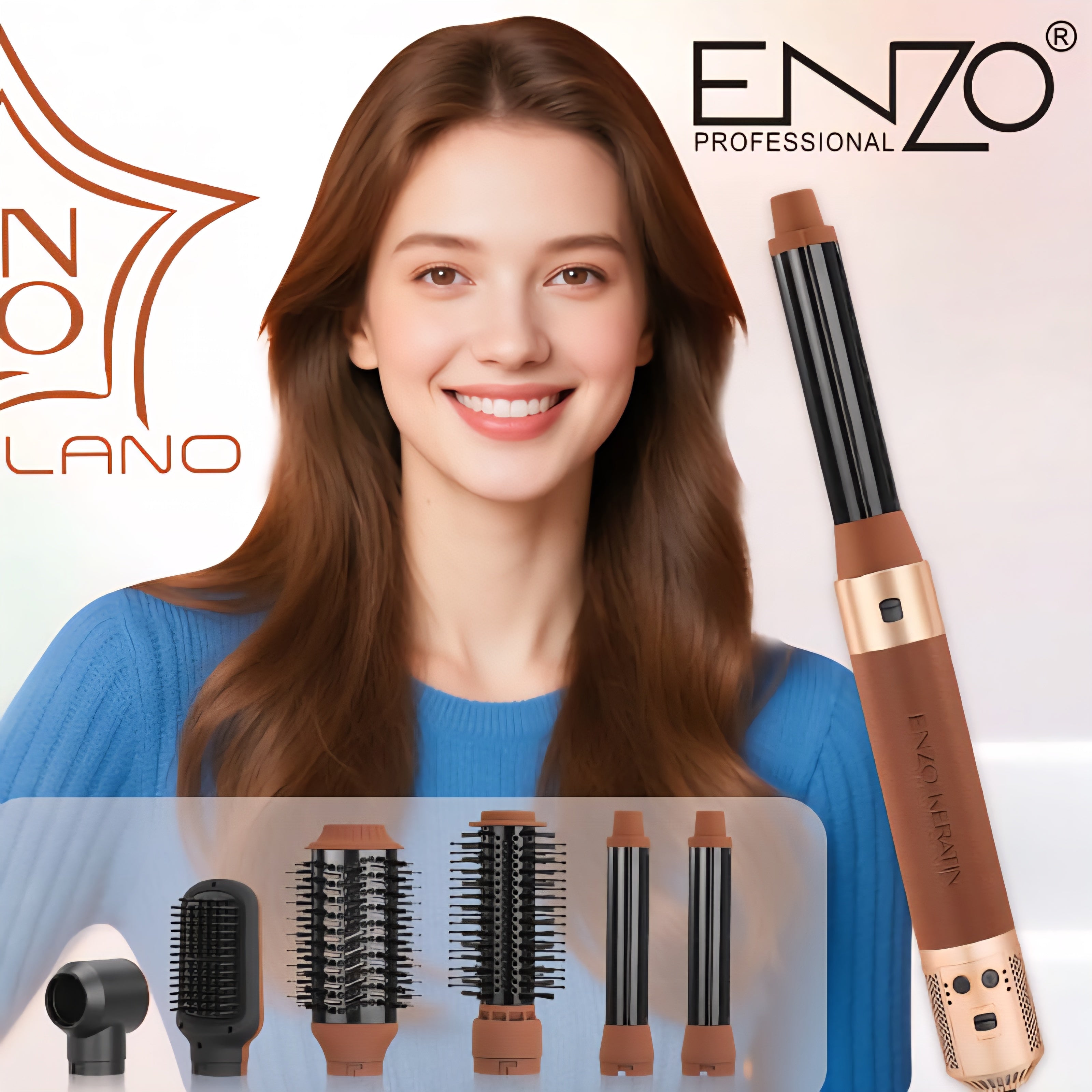 ENZO B1-2 6-in-1  Professional Hot Air Multi-Styler Brush - BLDC Motor – 1500W Ionic Hair Dryer, Curler, Straightener, and Comb