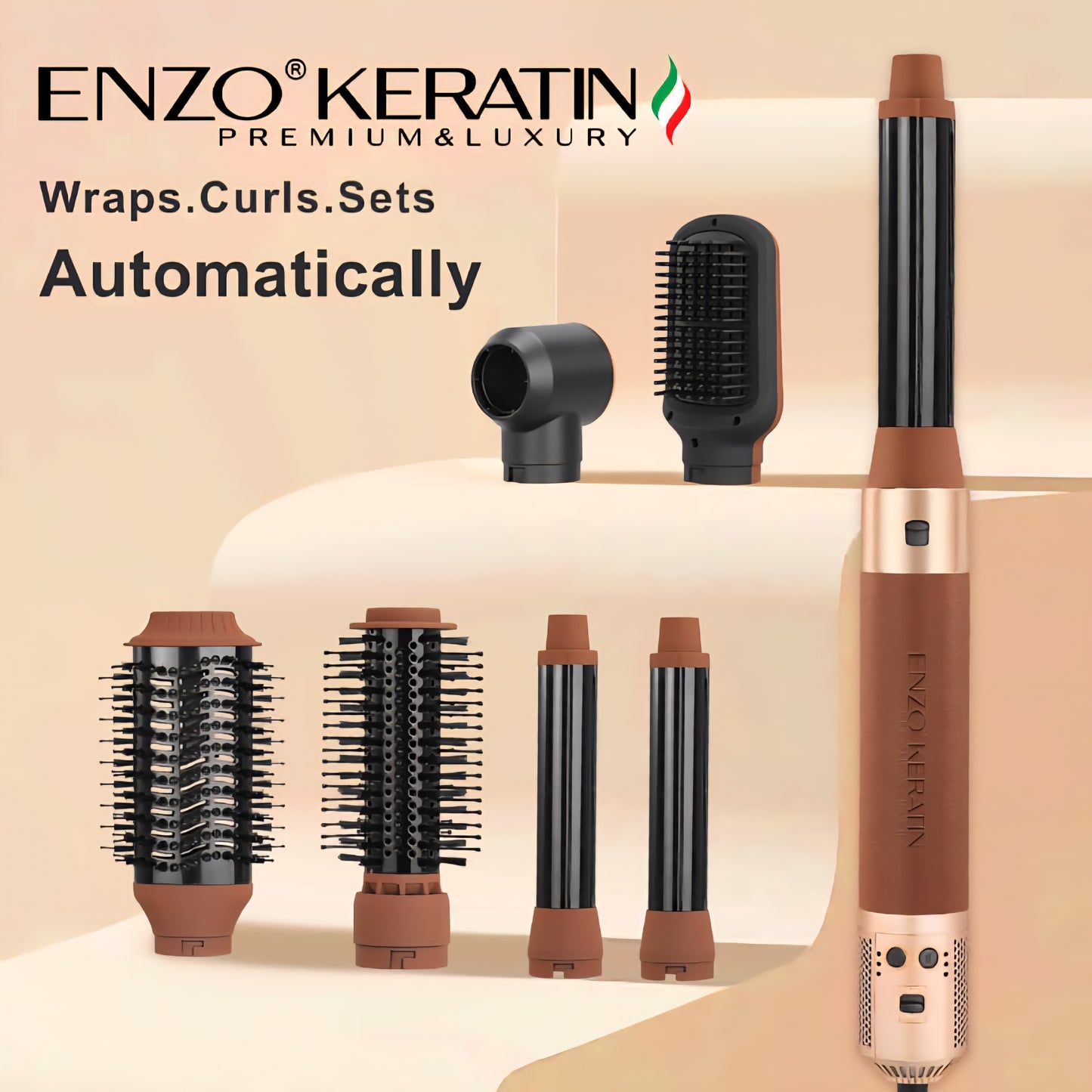 ENZO B1 6-in-1 Professional Hot Air Multi-Styler Brush – 1500W Ionic Hair Dryer, Curler, Straightener, and Comb
