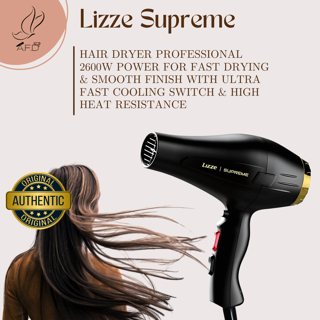 Lizze Supreme Hair Dryer Professional 2600W Power for Fast Drying & Smooth Finish with Ultra Fast Cooling Switch & High Heat Resistance Lizze