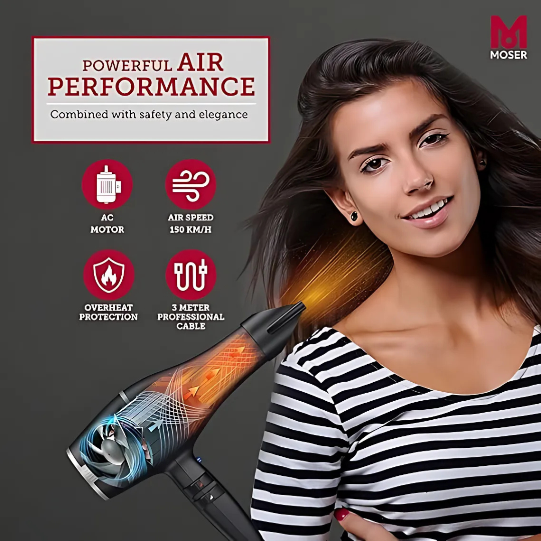 A black Edition Pro 2 hair dryer with two detachable precision styling nozzles