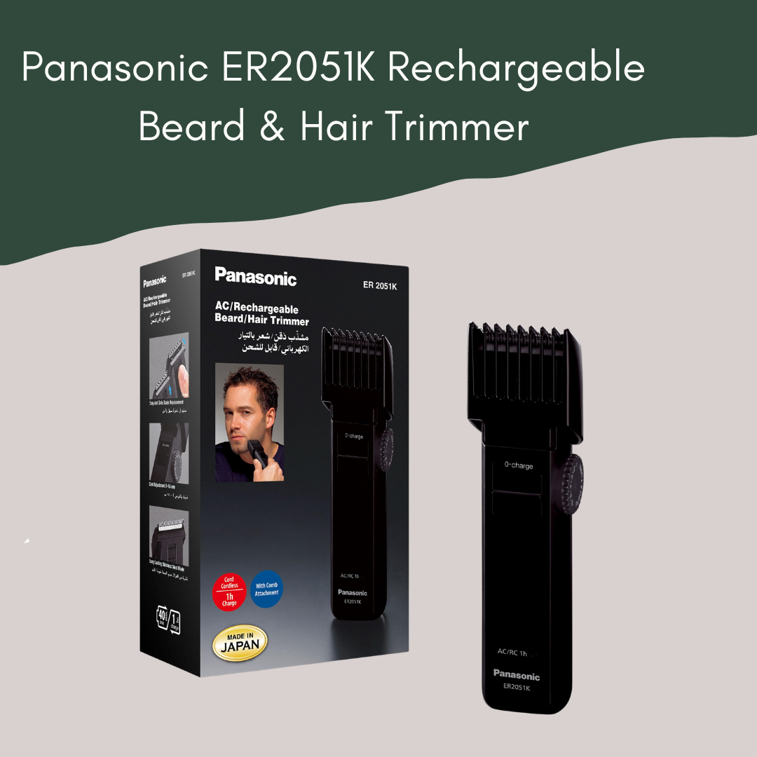 Panasonic ER2051K rechargeable beard and hair trimmer with a sleek black design