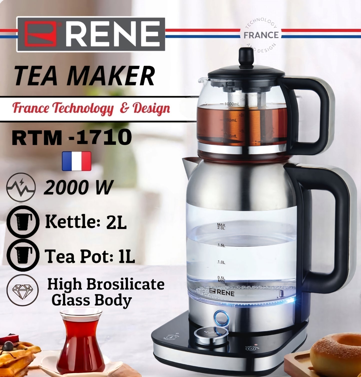 Rene RTM 1710 Digital Tea Maker Pro with LED Touchscreen Display