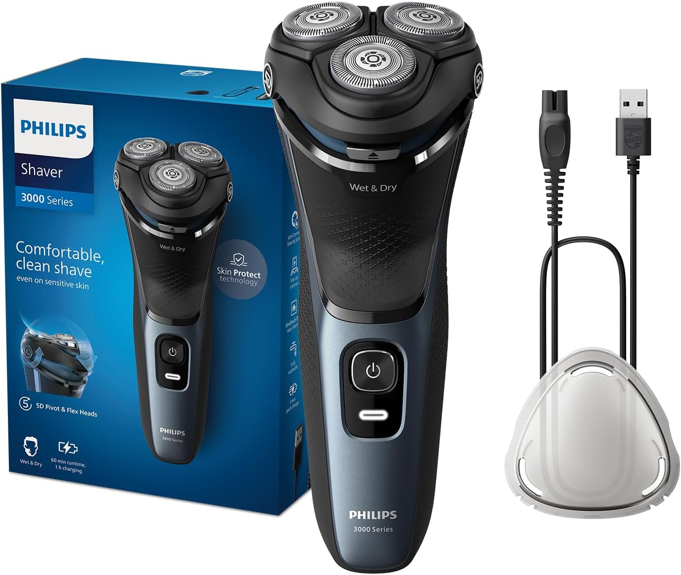 Philips Shaver 3000 Series S3144/00 Wet & Dry Electric Shaver with PowerCut blades.