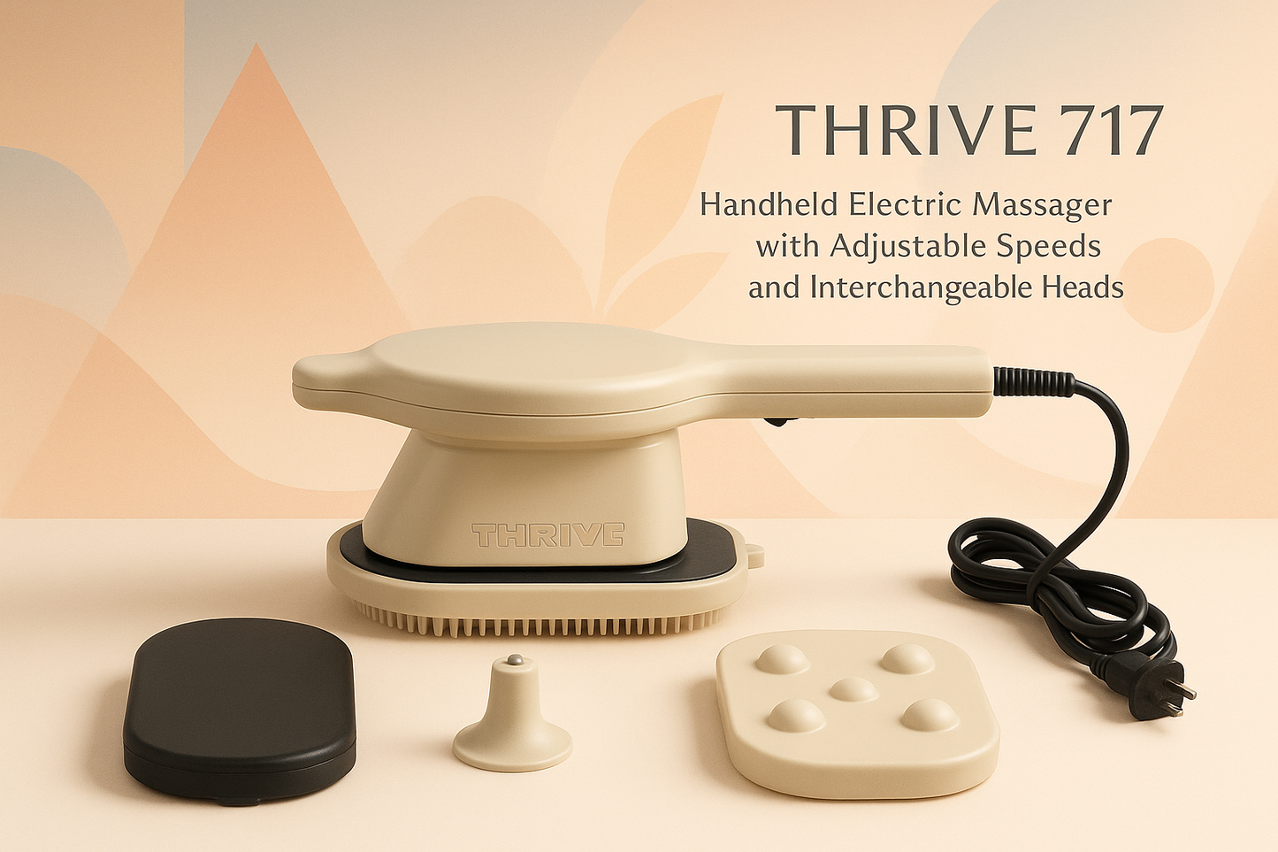THRIVE 717 Handheld Electric Massager with Adjustable Speeds and Interchangeable Heads