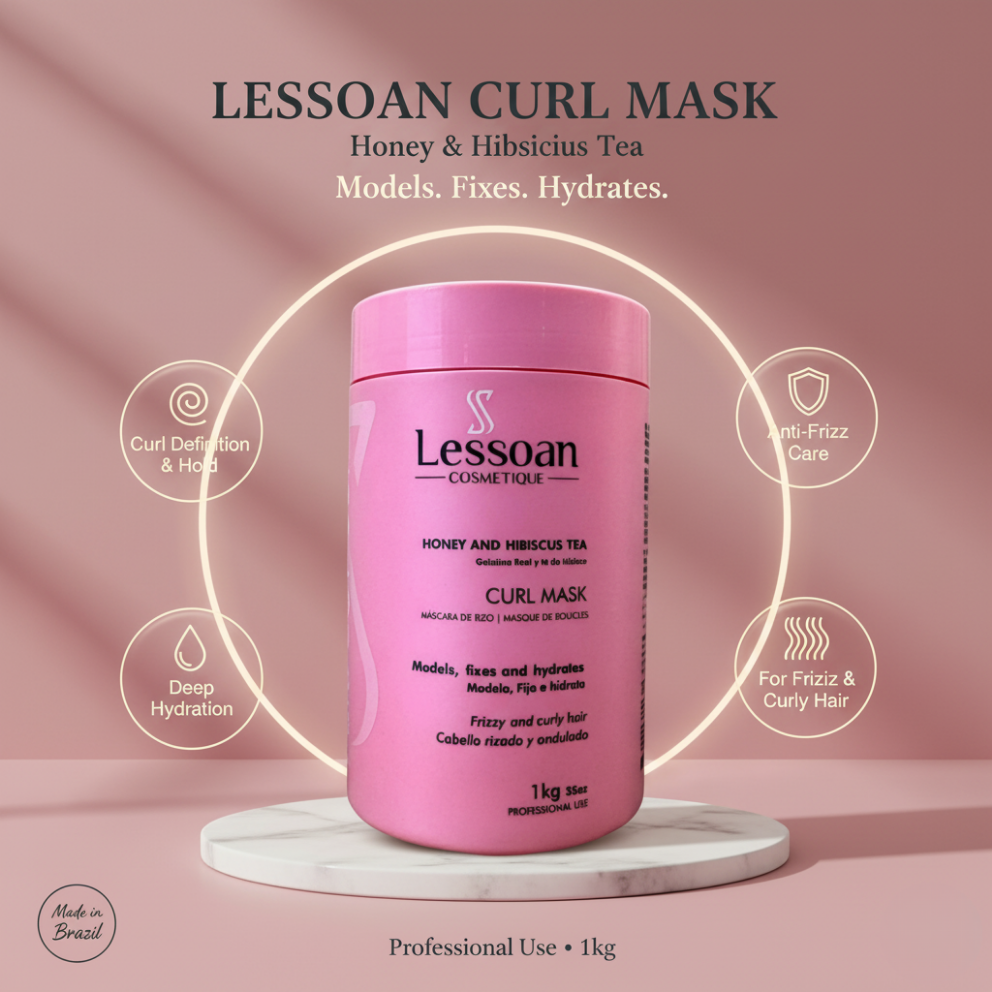 Lessoan Perfect Curl Mask with Honey and Hibiscus Tea – Hydrating and Curl Defining Hair Treatment for Curly and Wavy Hair, 1kg