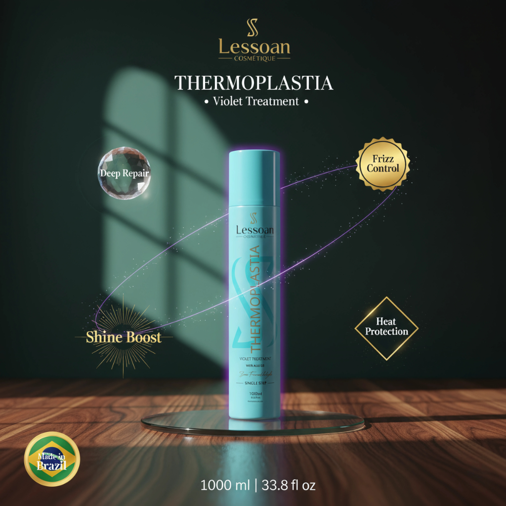 Violet Lessoan Thermoplasty Hair Straightening Treatment – Formaldehyde-Free, Heat-Activated Smoothing System with Organic Acids & Botanical Extracts(1000ML)
