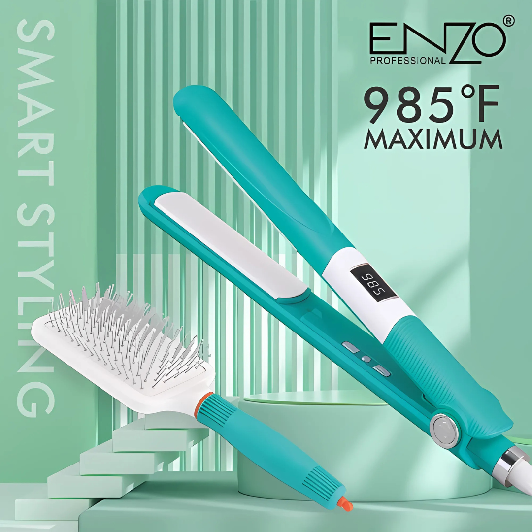 ENZO EN-1291S Portable Hair Brush Hot Iron 2 in 1 Hair Straightener and Comb