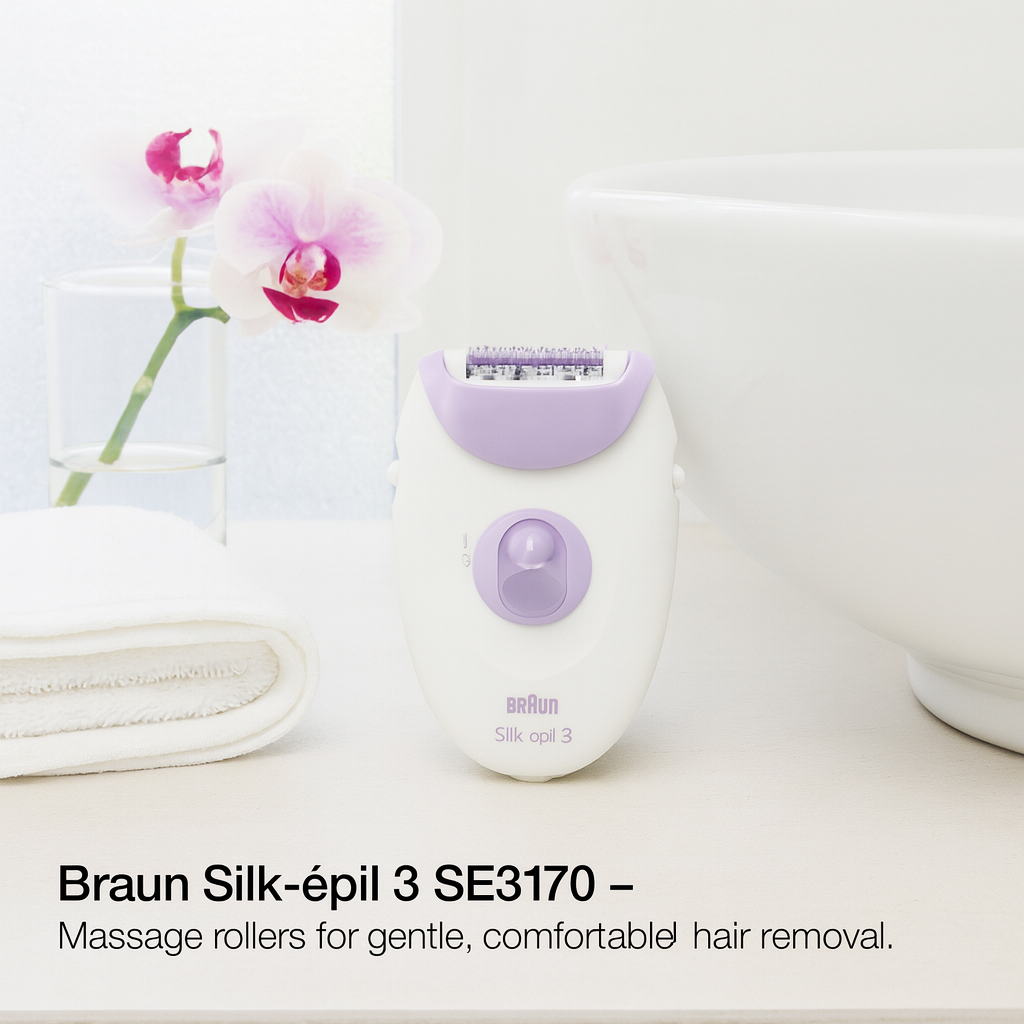 Braun Silk-épil 3 SE3170 Epilator – Corded Hair Removal Device with SmartLight and Massage Rollers