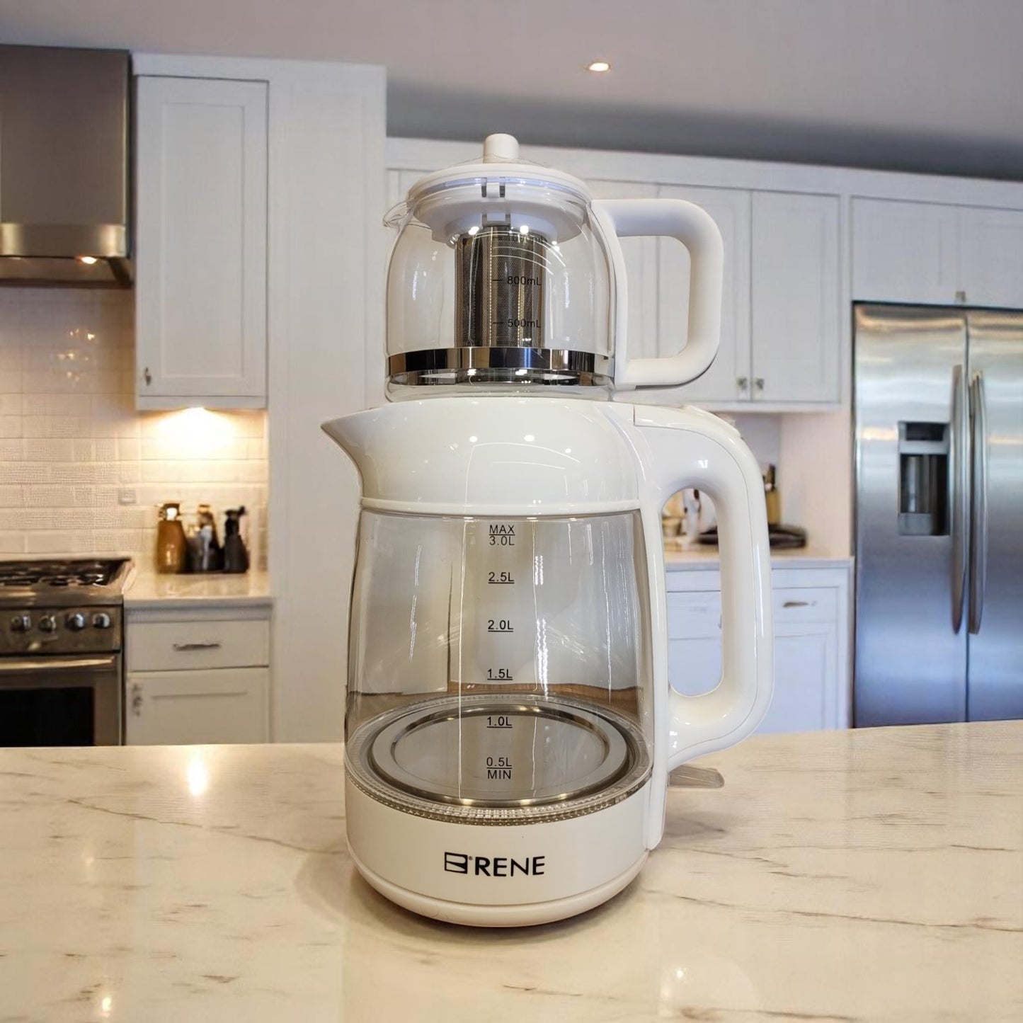 Rene RTM 1707 Tea Maker Pro - Front View with 3.0L Kettle and 1.0L Teapot