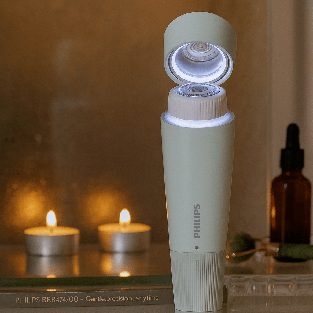 Philips Series 5000 Facial Hair Remover BRR474/00 – Compact, Cordless Grooming Tool with LED Light and Mirror