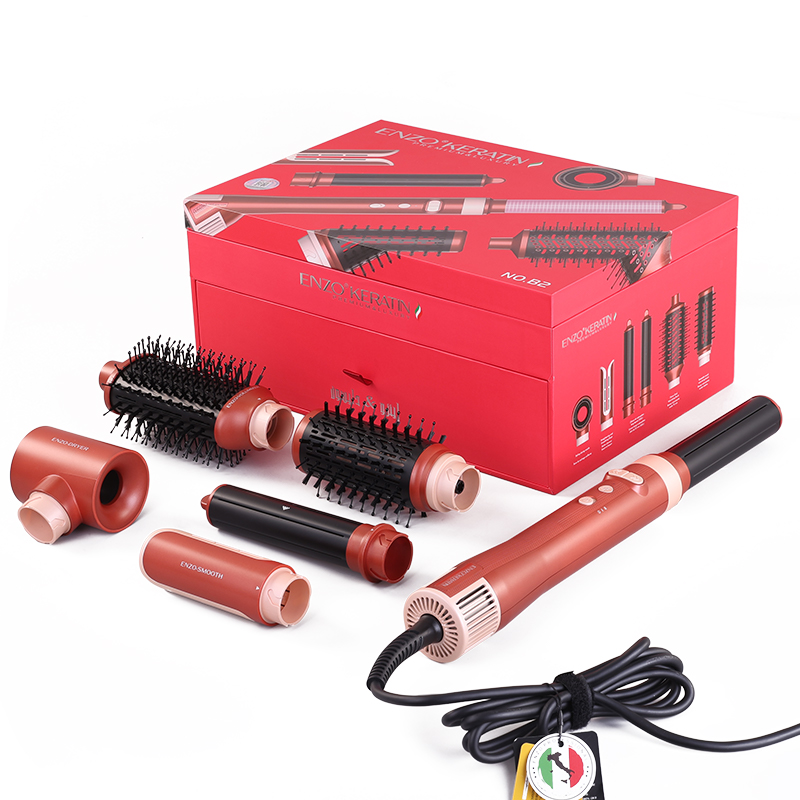 ENZO Keratin B2 6-in-1 BLDC Hair Styling Kit โ 130,000 RPM Motor | Professional Hot Air Brush, Curling Rods & Volumizing Nozzles