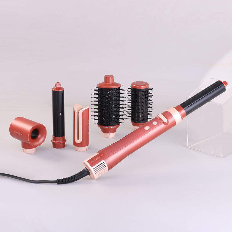 ENZO Keratin B2 6-in-1 BLDC Hair Styling Kit โ 130,000 RPM Motor | Professional Hot Air Brush, Curling Rods & Volumizing Nozzles