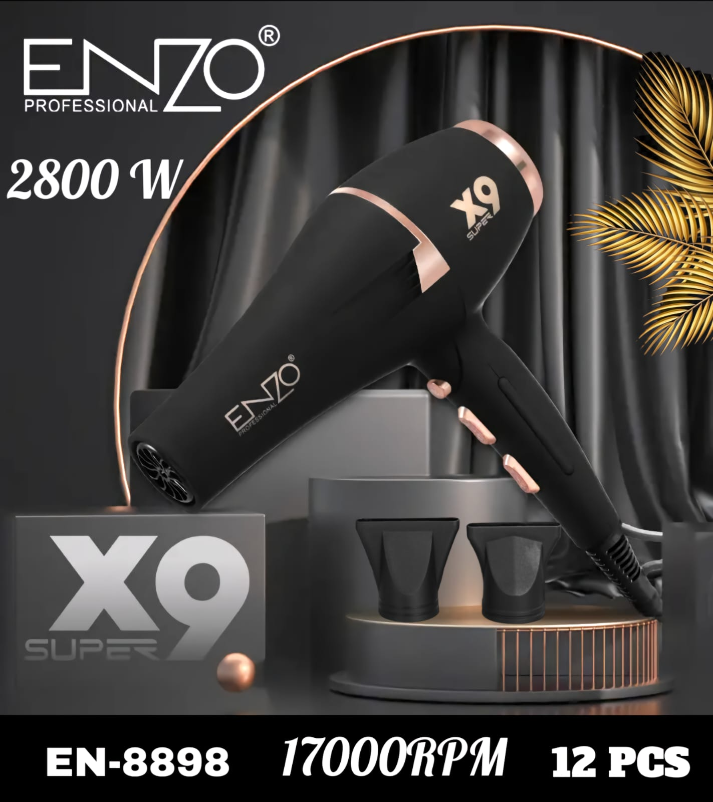 ENZO EN-8898 X9 Professional High Speed Hair Dryer with Cold Air Switch Salon Negative Ion Low Noise Portable Professional Blow
