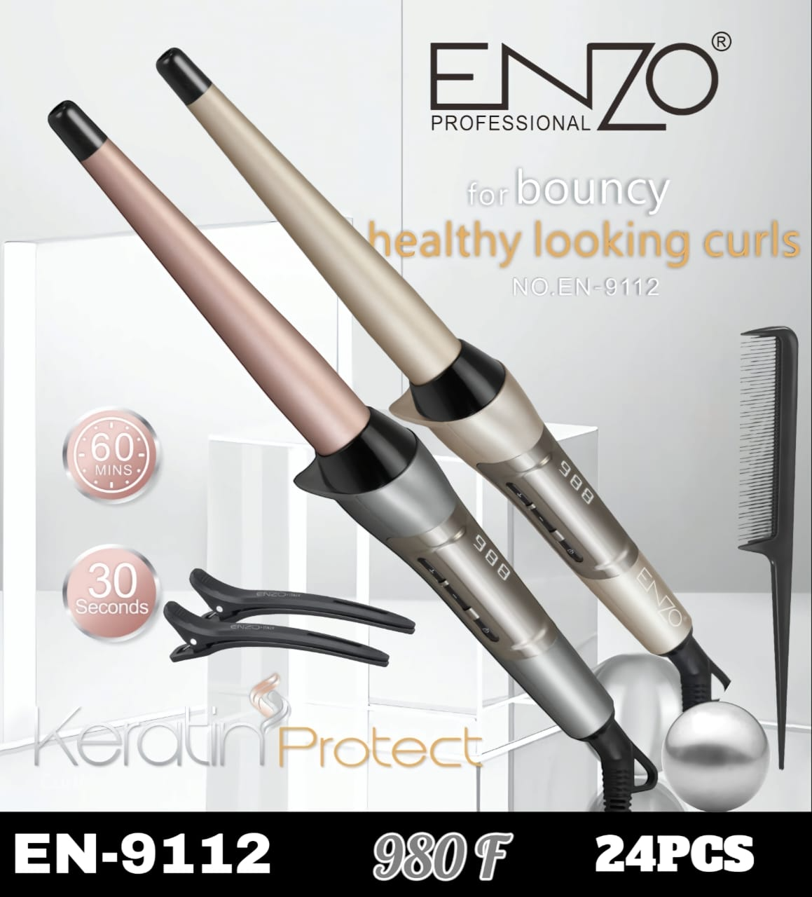 ENZO EN-9112 Custom Hair Tool 360 Degree Rotating Hair Crimper Conical Curling Iron