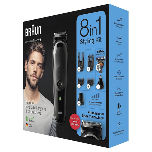 Braun MGK5265 8-in-1 Multi-Grooming Kit – Wet & Dry Beard, Hair & Body Trimmer
