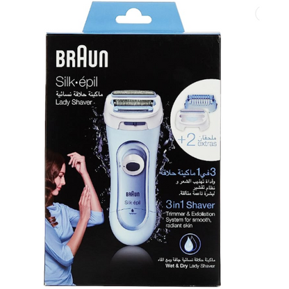 Braun Silk-épil 5-160 Lady Shaver – 3-in-1 Cordless Wet & Dry Electric Shaver, Trimmer & Exfoliation System (Blue/White)