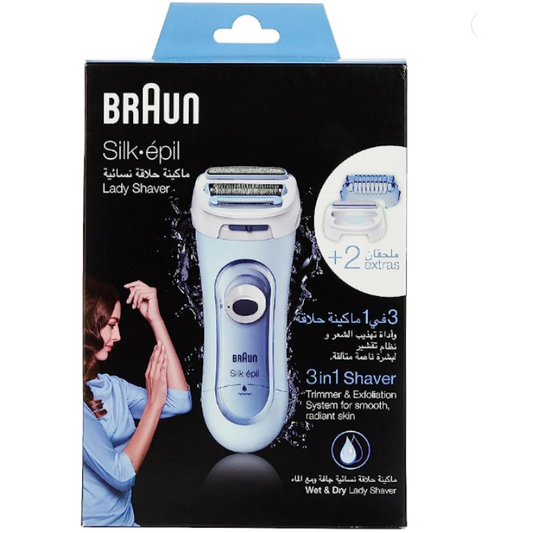 Braun Silk-épil 5-160 Lady Shaver – 3-in-1 Cordless Wet & Dry Electric Shaver, Trimmer & Exfoliation System (Blue/White)