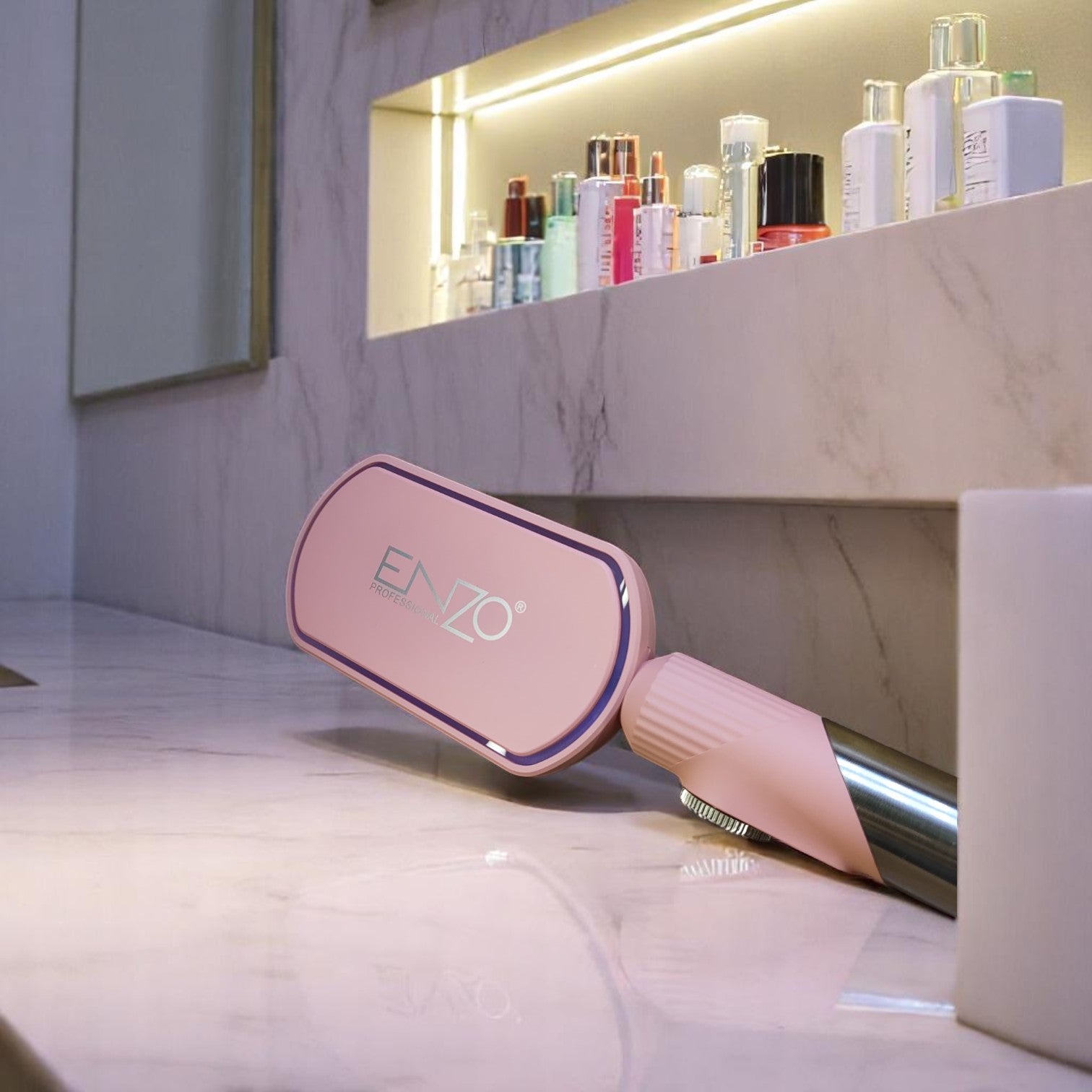 ENZO EN-4002 Pink Keratin Hair Straightener Brush – Ionic Hot Air Comb with Adjustable Temperature and Anti-Scald Design ENZO Professional