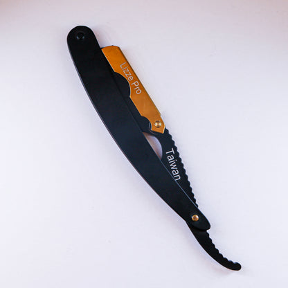 Lizze Pro black and gold straight razor for barbers
