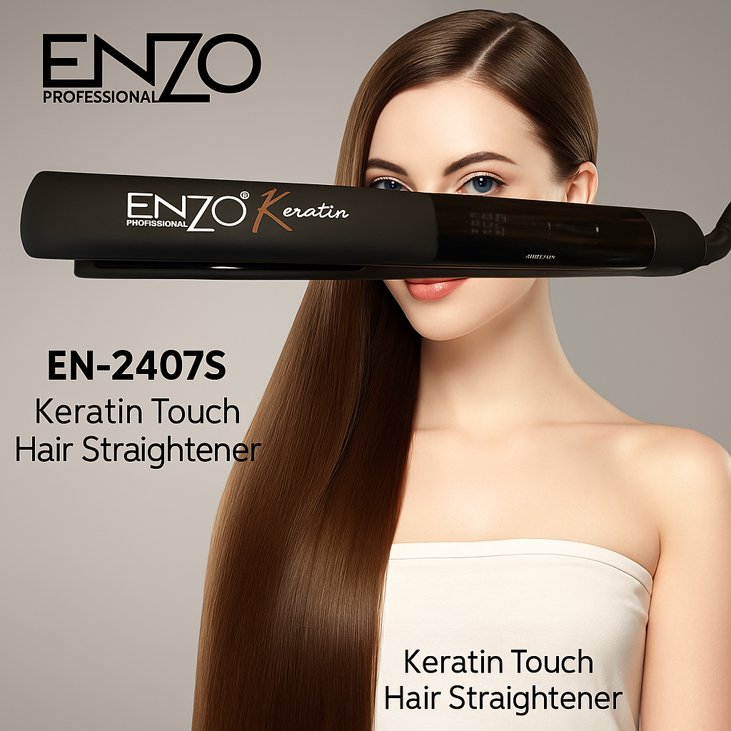 ENZO EN-2407S Keratin Touch Hair Straightener – Instant Heat Technology with Nano Ceramic Plates for Long-Lasting Salon Results