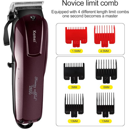 Kemei KM-2600 Professional Cordless Hair Clipper – 9W Motor, 120-Min Runtime, Adjustable Blade