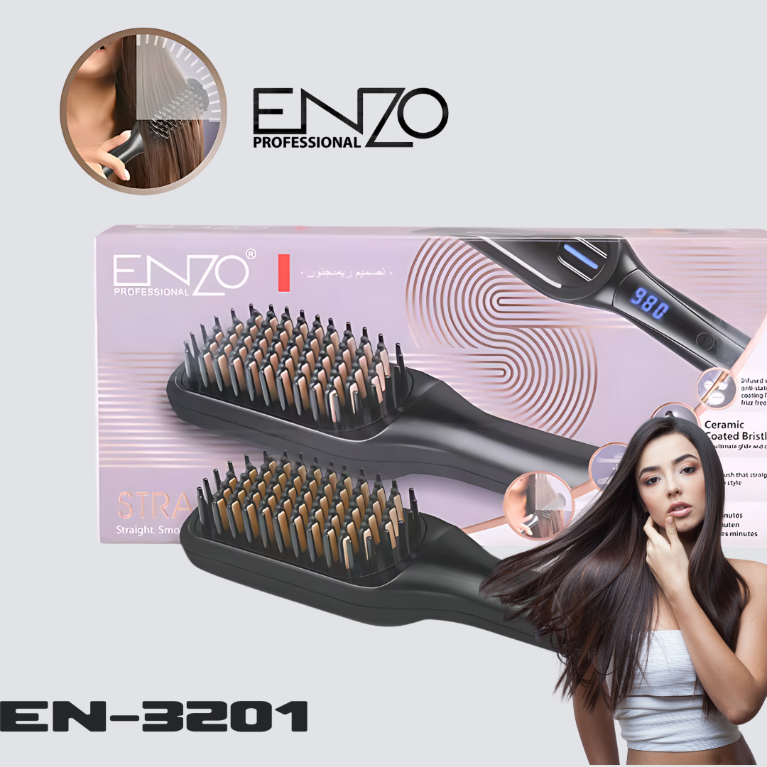 ENZO EN-3201 Anti-Scalding Hair Straightening Comb – Dual Voltage, Fast Heating