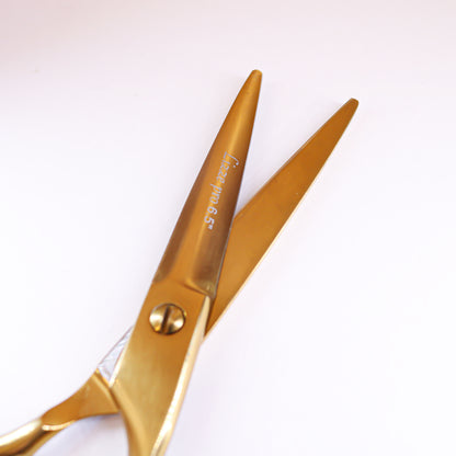 Lizze Pro 6.5-inch black and gold professional hairdressing scissors for precision haircuts.