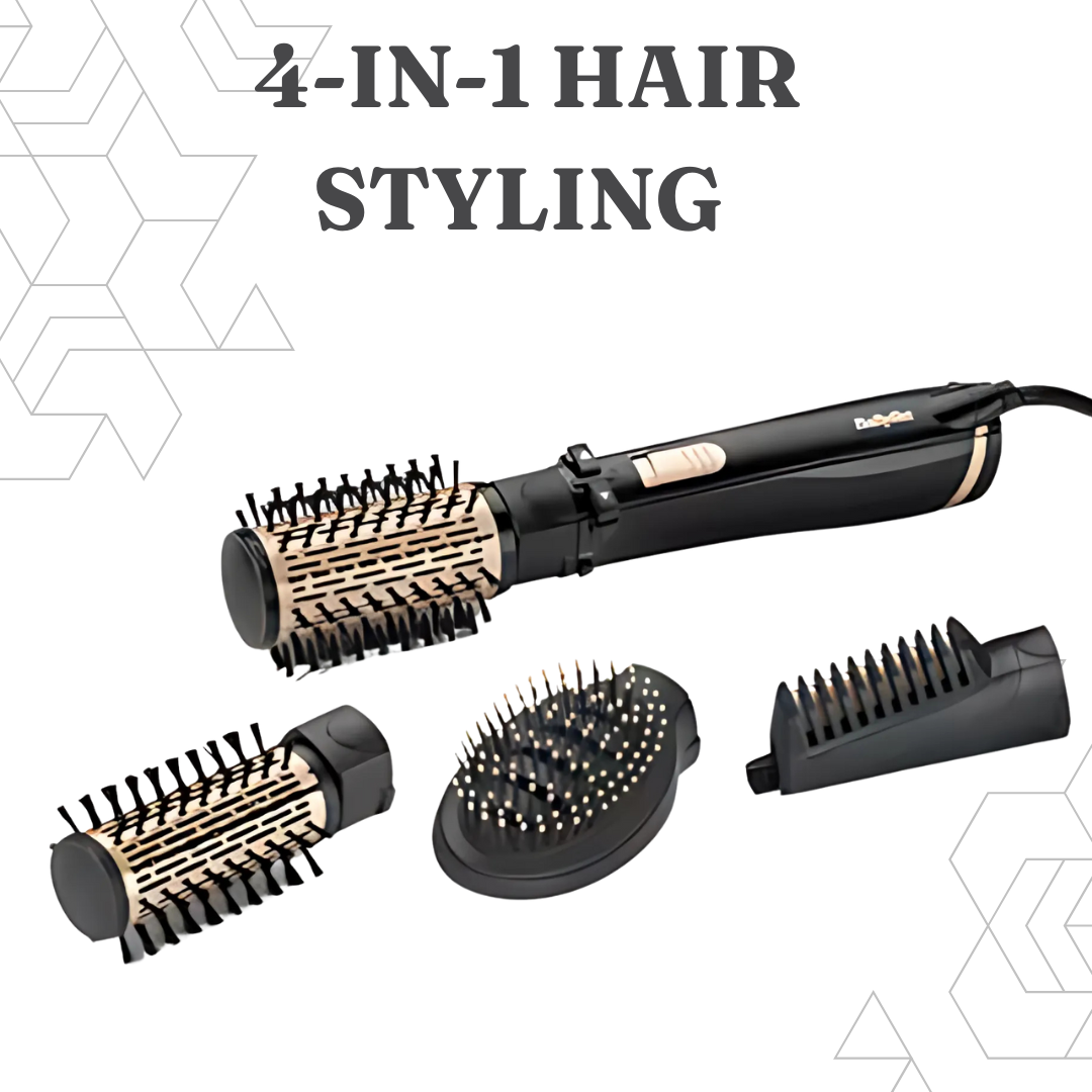 The BaByliss Air Style 1000 is a versatile 4-in-1 hair styling tool designed to dry, volumize, smooth, and straighten hair with a frizz-free finish. It features a powerful 1000W motor and comes with four interchangeable attachments