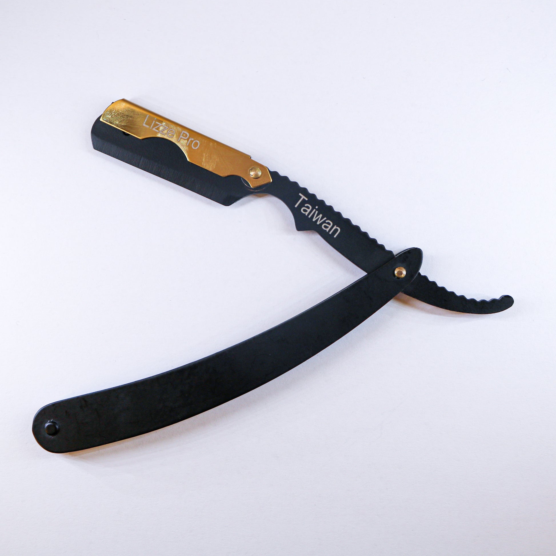 Lizze Pro black and gold straight razor for barbers