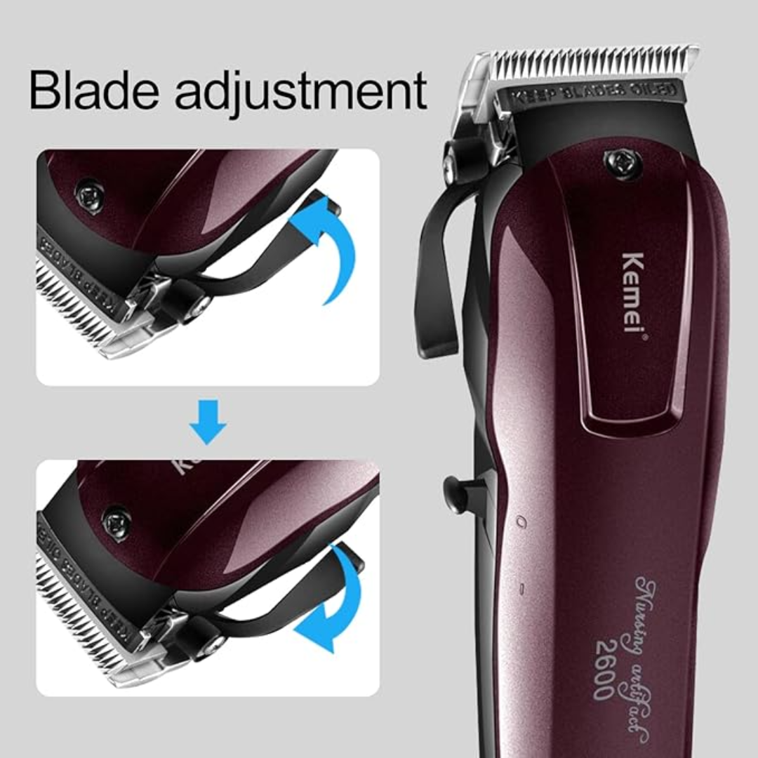 Kemei KM-2600 Professional Cordless Hair Clipper – 9W Motor, 120-Min Runtime, Adjustable Blade