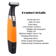 Kemei KM-1910 Professional Cordless Beard & Facial Trimmer – Waterproof, USB Rechargeable, 60-Min Runtime
